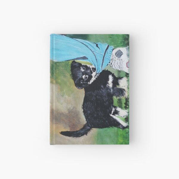 Oil painting of a cute dog playing with his owner. Hardcover Journal
