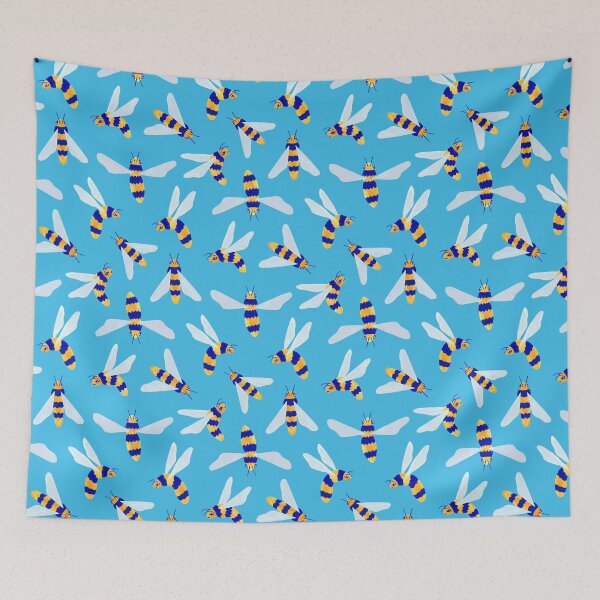 Item preview, Friendly Gouache Bees on Sky Blue - Scandi designed and sold by TigaTiga.