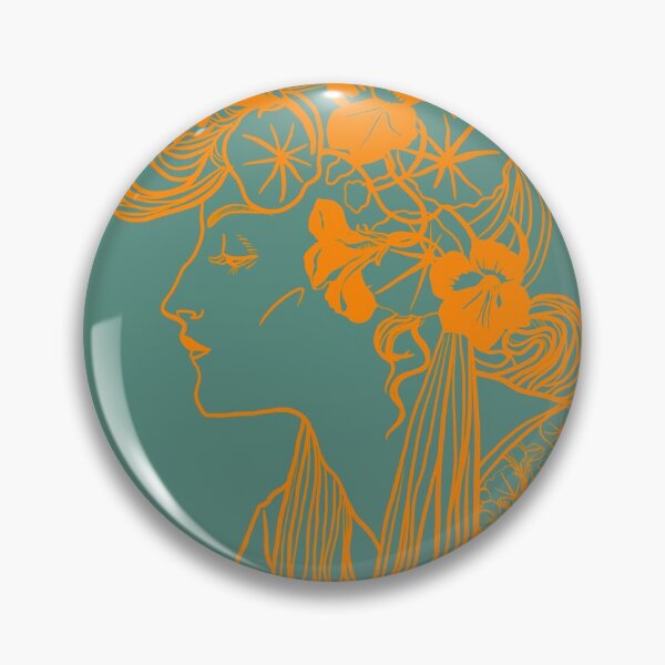 Item preview, Duo tone art nouveau girl with nasturtium flowers designed and sold by orangerinka.