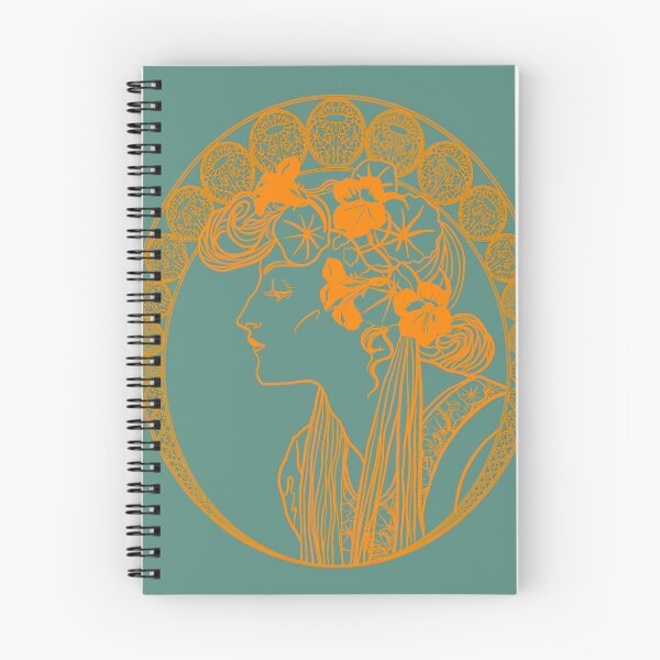 Item preview, Duo tone art nouveau girl with nasturtium flowers designed and sold by orangerinka.