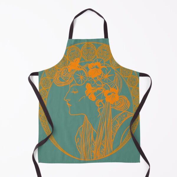 Item preview, Duo tone art nouveau girl with nasturtium flowers designed and sold by orangerinka.