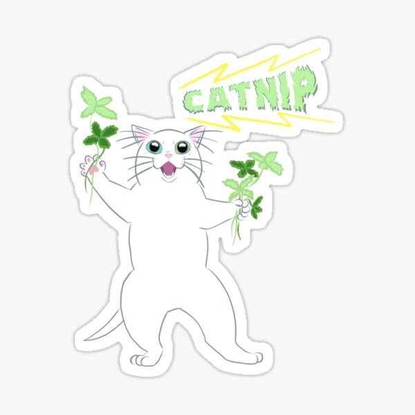 Item preview, Excited cute white cat high on catnip standing on back legs  designed and sold by Luna Sole.