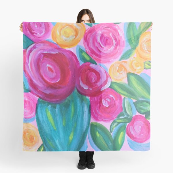 Pink Flowers Whimsical Painting Love Blooms Here Scarf