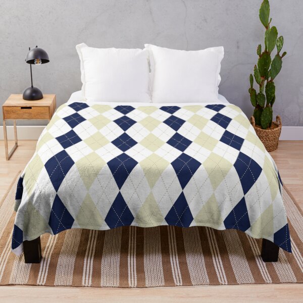 Item preview, Cream, White and Navy Blue Plaid Diamond Argyle Stitch Pattern designed and sold by hobrath.