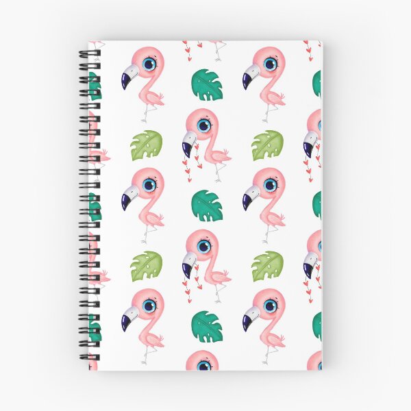 Aperçu de l'œuvre Flamants roses de dessin animé mignon avec des feuilles tropicales de coeurs créée et vendue par paradiskt.