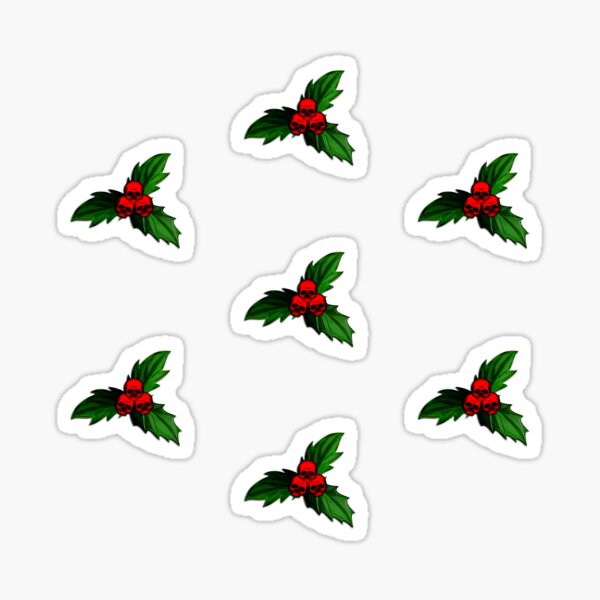 Unholy Skull Holly Pattern - Christmas Ornament Sticker