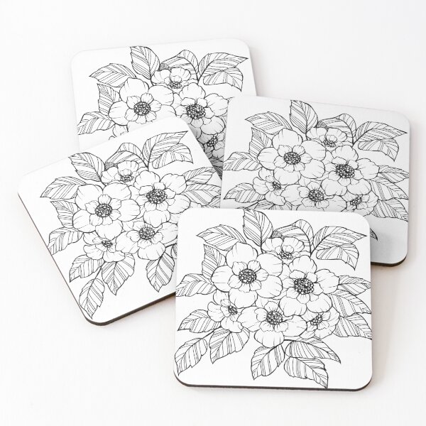 Item preview, Lineart black and white flower composition designed and sold by forestmagic.