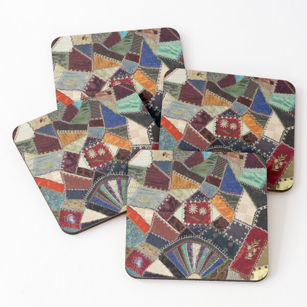 Item preview, COLORFUL CRAZY QUILT, ABSTRACT GEOMETRIC PATCHWORK WITH FLOWERS designed and sold by BulganLumini.