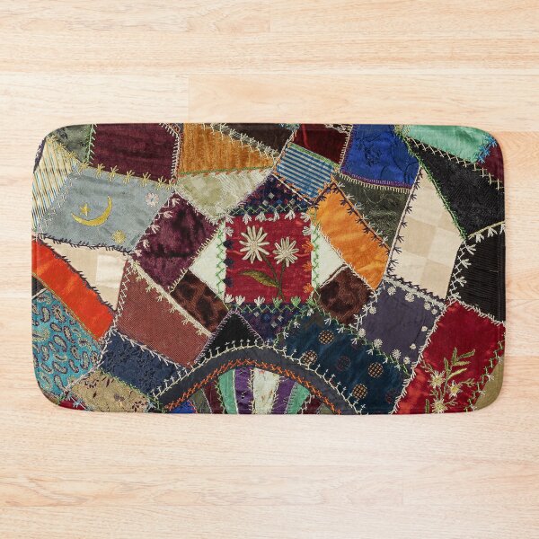 Item preview, COLORFUL CRAZY QUILT, ABSTRACT GEOMETRIC PATCHWORK WITH FLOWERS designed and sold by BulganLumini.