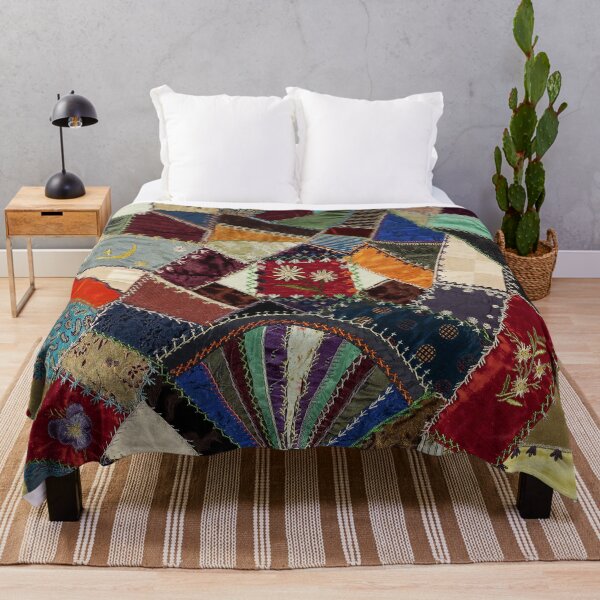 Item preview, COLORFUL CRAZY QUILT, ABSTRACT GEOMETRIC PATCHWORK WITH FLOWERS designed and sold by BulganLumini.
