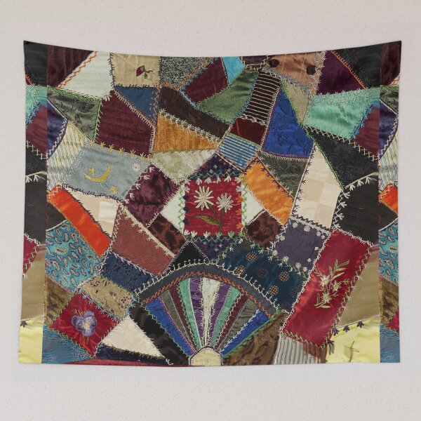 Item preview, COLORFUL CRAZY QUILT, ABSTRACT GEOMETRIC PATCHWORK WITH FLOWERS designed and sold by BulganLumini.