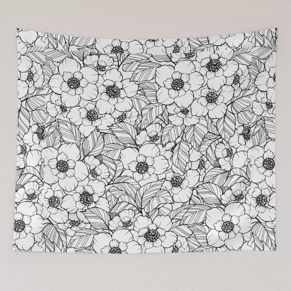Item preview, lineart black and white flower pattern designed and sold by forestmagic.