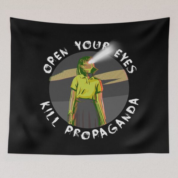 Item preview, Open Your Eyes, Kill Propaganda Yellow – Mass Media Resistance designed and sold by The Green Corner.