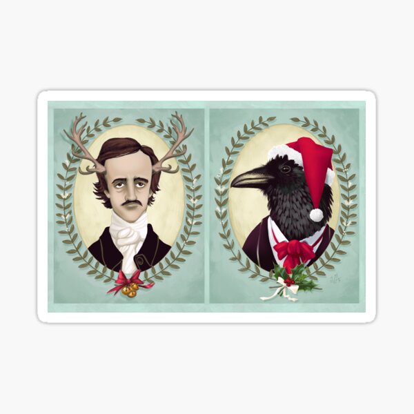Hipster Poe & Raven Christmas Sticker