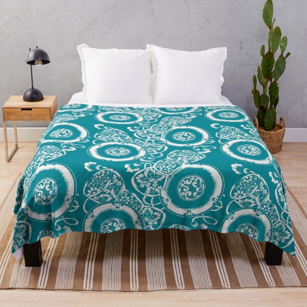 Item preview, Turquoise Japanese Textile Pattern - Flowers and Drums Tsuzuni designed and sold by Vintage-TM.