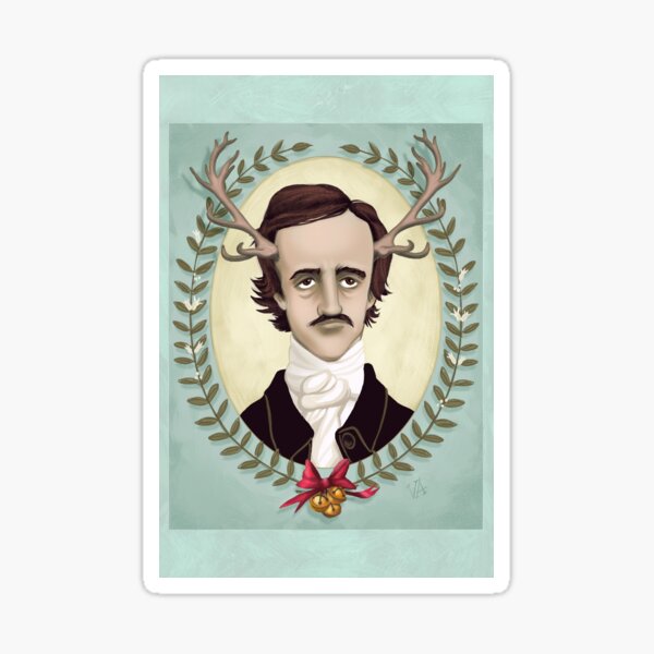 Hipster Edgar Allen Poe Holidays Sticker