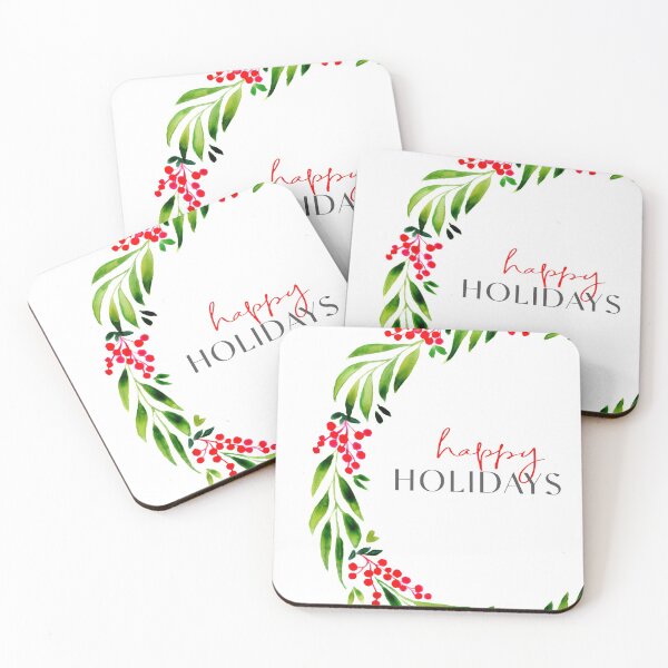 Item preview, Happy holidays with greenery wreath designed and sold by blursbyai.