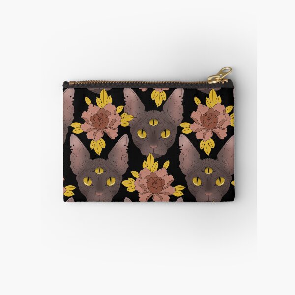 Item preview, sphinx cat on a black background with flowers designed and sold by eves_aquadreams.