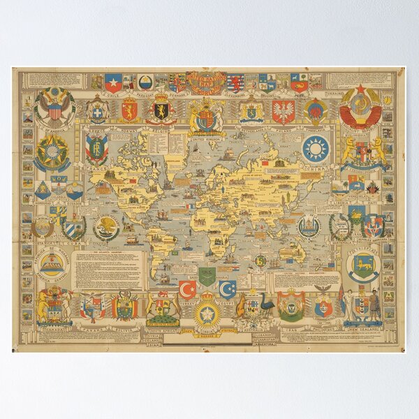 Item preview, Vintage Weltkarte der Vereinten Nationen / Atlantik-Charta designed and sold by PetsArt.