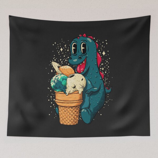 Item preview, Treat Yo Self - Baby Dino Eating Space Ice Cream, Great Triple Scoop Planet, Vanilla Moon, Pappermint Mint Earth, Melon Saturn, 3 scoop, Cute T Rex Dinosaur, Unicorn | Kids Mask | Summer 2020  designed and sold by Any Color Designs.