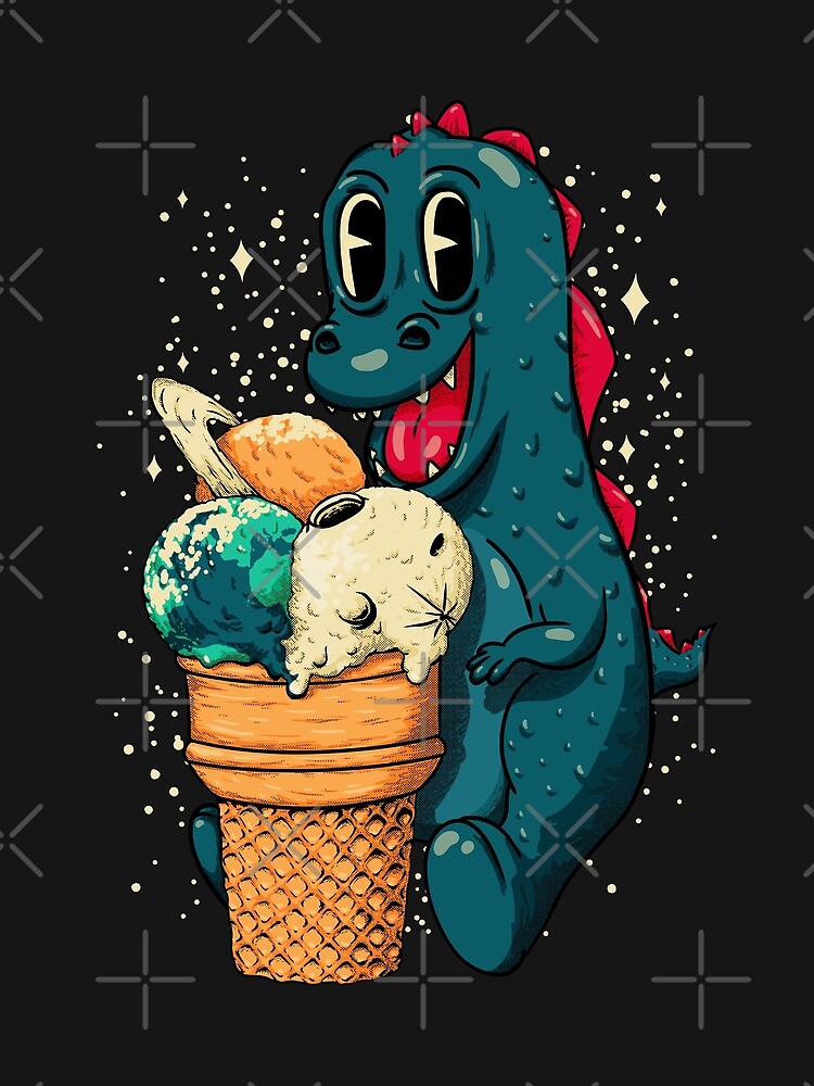 Cute dinosaur with mint ice cream. Summer vibe, flat style