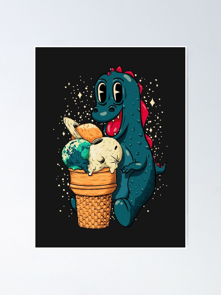 Cute dinosaur with mint ice cream. Summer vibe, flat style