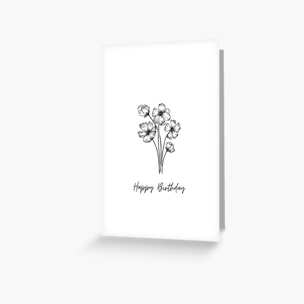 minimal-simple-happy-birthday-flower-card-greeting-card-for-sale-by
