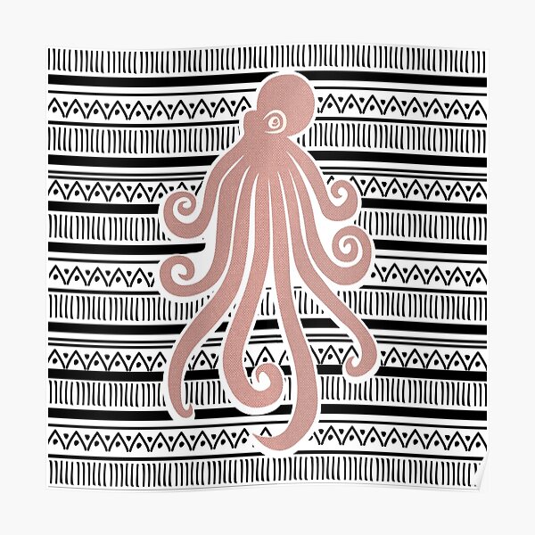Pink Octopus on b&w. Poster