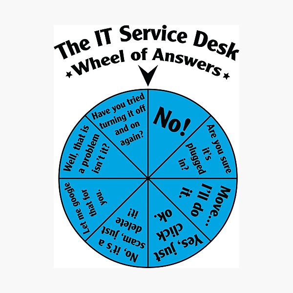 Artikel-Vorschau von Das IT-Servicedesk-Rad der Antworten., designt und verkauft von OffensiveFun.