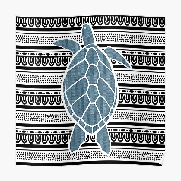 Blue Sea Turtle on b&w Poster