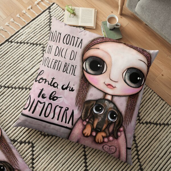 The girl and the dachshund Floor Pillow