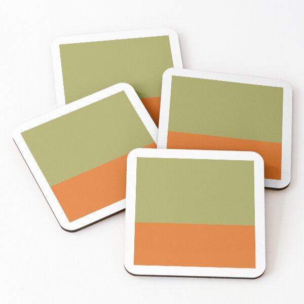 Item preview, Floral botanical summer olive green and orange striped block solid color  designed and sold by ArtBIU.
