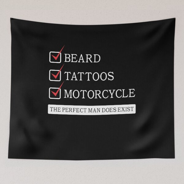 Item preview, beard tattoos motorcycle- the perfect man does exist designed and sold by baingraphics.