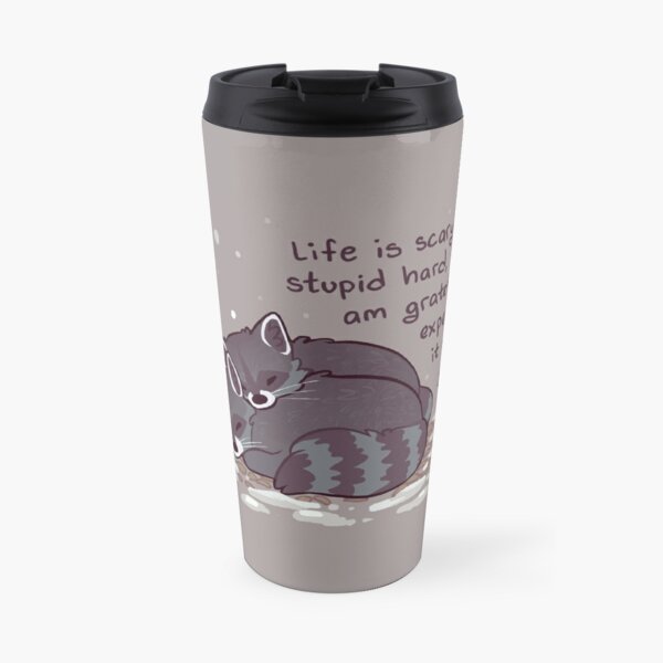 "I Am Grateful to Experience it With You" Snuggly Raccoons Travel Mug