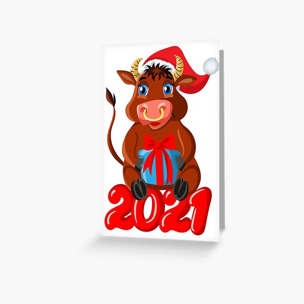 Item preview, New Year 2021: cute bull with a gift designed and sold by Galo4ka555.