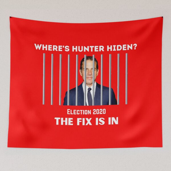 Item preview,  Where’s Hunter Hiden Behind Bars Election 2020 The Fix Is In MAGA Red Background  designed and sold by Heinessight Merch.