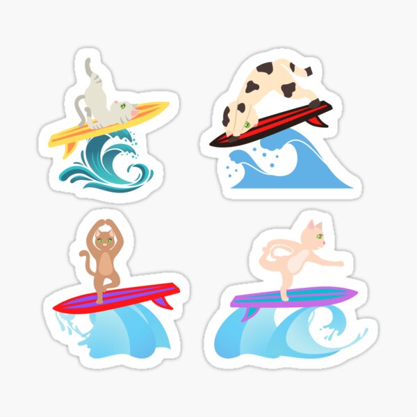 Aperçu de l'œuvre Sourire de chats de yoga surf | Pack de surfeurs bizarres 12 créée et vendue par SerendipityNow.