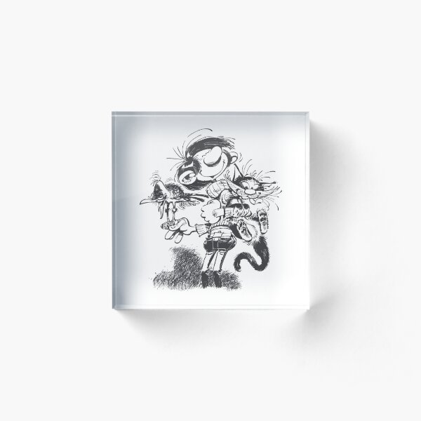 Gaston Lagaffe with cat and bird Acrylic Block