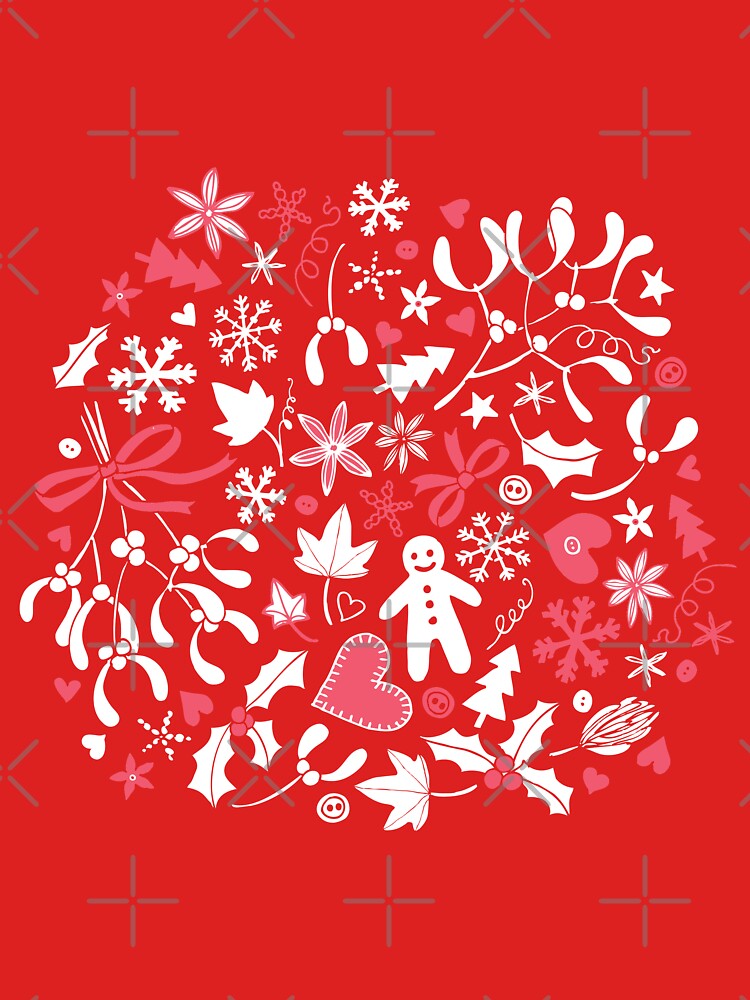 Mistletoe and Gingerbread Ditsy - Red, white and pink - Christmas pattern by Cecca Designs by Cecca-Designs
