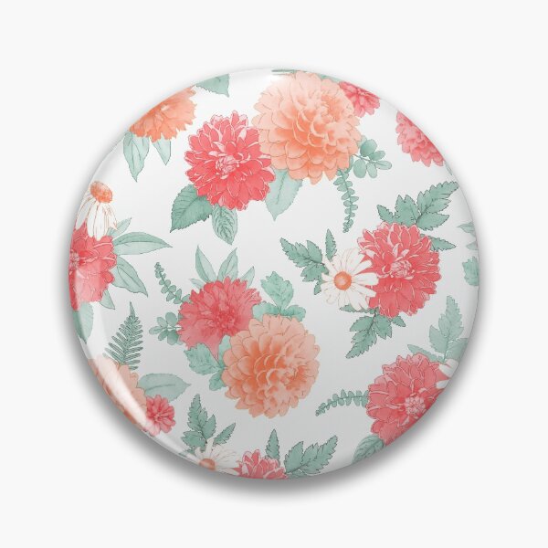 Item preview, Coral & Peach Watercolor Dahlias & Daisies Floral Botanical Pattern  designed and sold by KearonAlexandra.