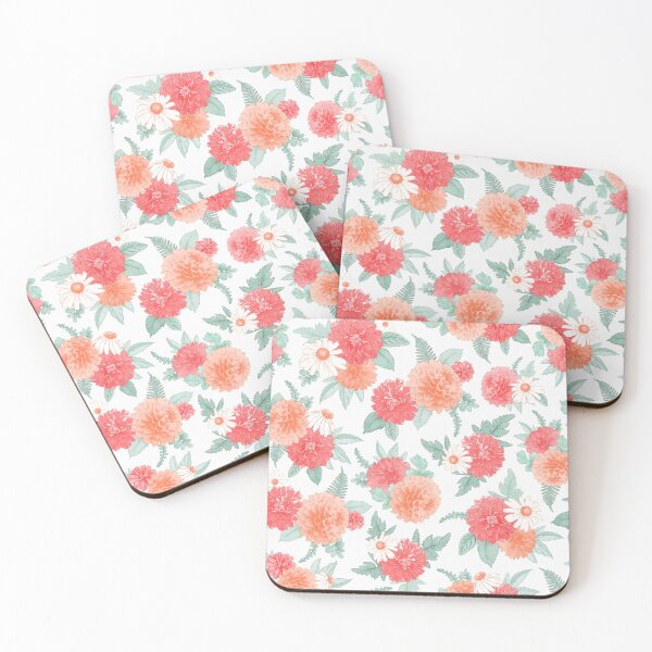 Item preview, Coral & Peach Watercolor Dahlias & Daisies Floral Botanical Pattern  designed and sold by KearonAlexandra.