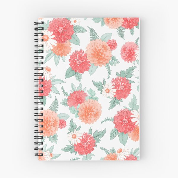 Item preview, Coral & Peach Watercolor Dahlias & Daisies Floral Botanical Pattern  designed and sold by KearonAlexandra.