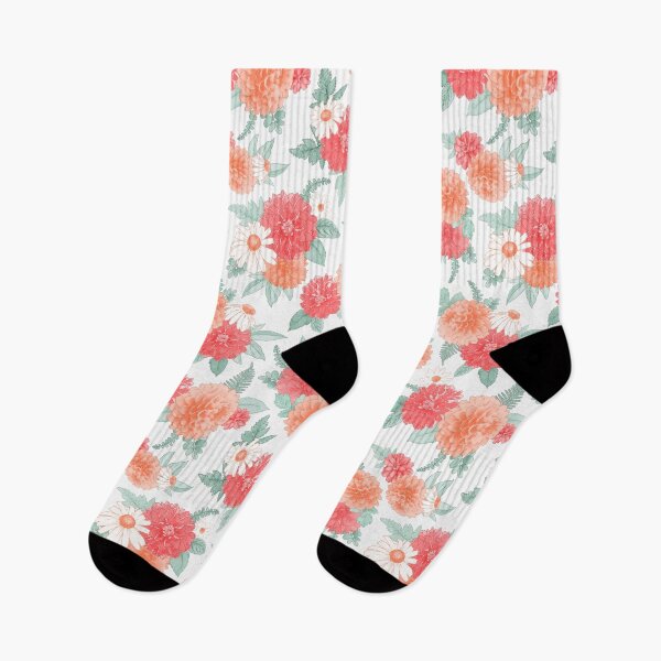Item preview, Coral & Peach Watercolor Dahlias & Daisies Floral Botanical Pattern  designed and sold by KearonAlexandra.