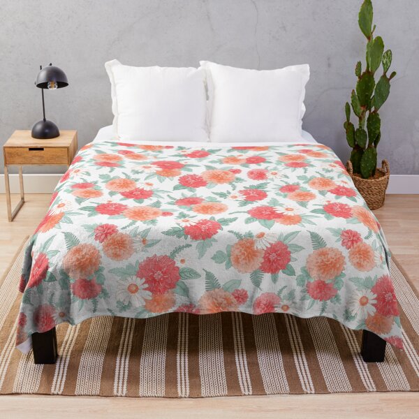 Item preview, Coral & Peach Watercolor Dahlias & Daisies Floral Botanical Pattern  designed and sold by KearonAlexandra.
