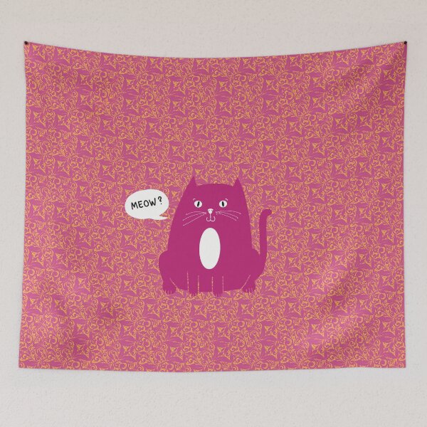 Item preview, The Fat cat on patterned background of a fitted facemask  designed and sold by marina63.