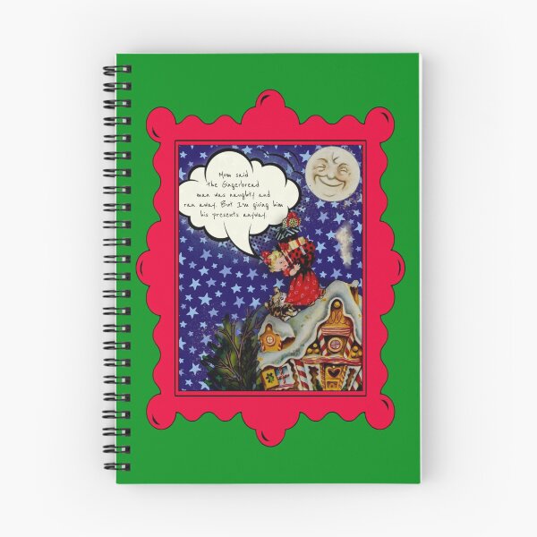 Item preview, Christmas comic collage. A Little girl, presents, her dog, and the  Gingerbread house set against a backdrop of the moon, and stars.  designed and sold by CirqueBizerk.