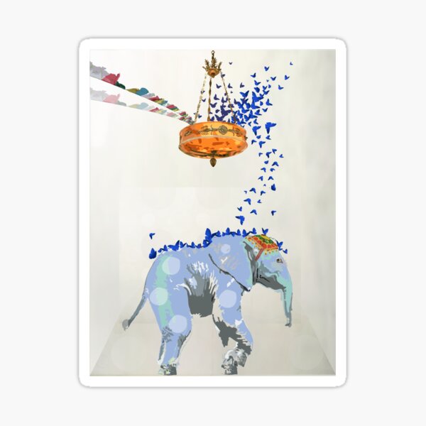 Beatrice Elephant with Blue Butterflies Sticker