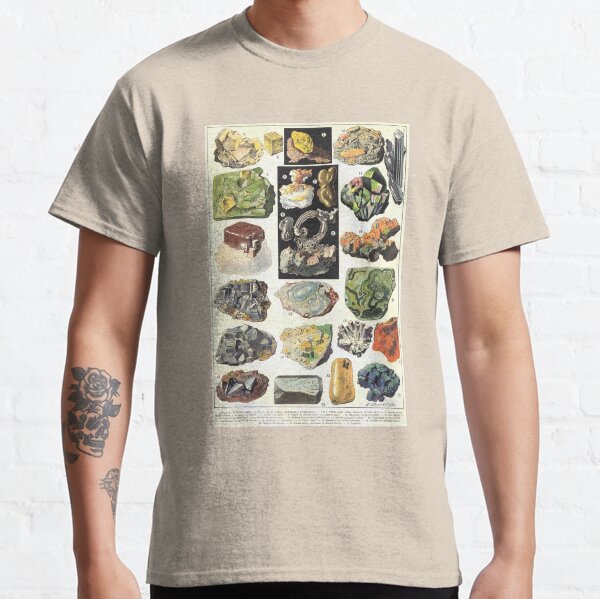 Antique Geological Mineral Gemstone Crystals Scientific Illustrations Classic T-Shirt