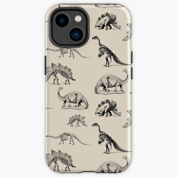 Vintage Museum Dinosaur Skeleton Illustrations, Black & Cream Dinos iPhone Tough Case