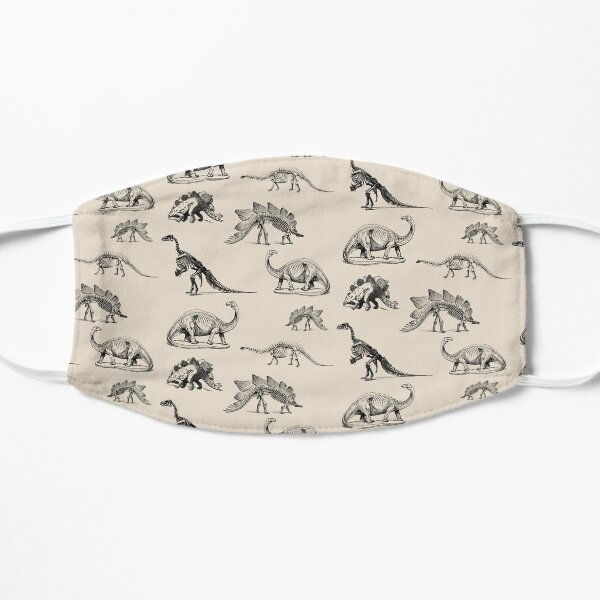 Vintage Museum Dinosaur Skeleton and Illustrations on Cream Flat Mask